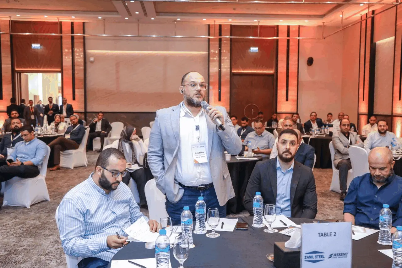 Zamil Steel attendee standing to ask a question