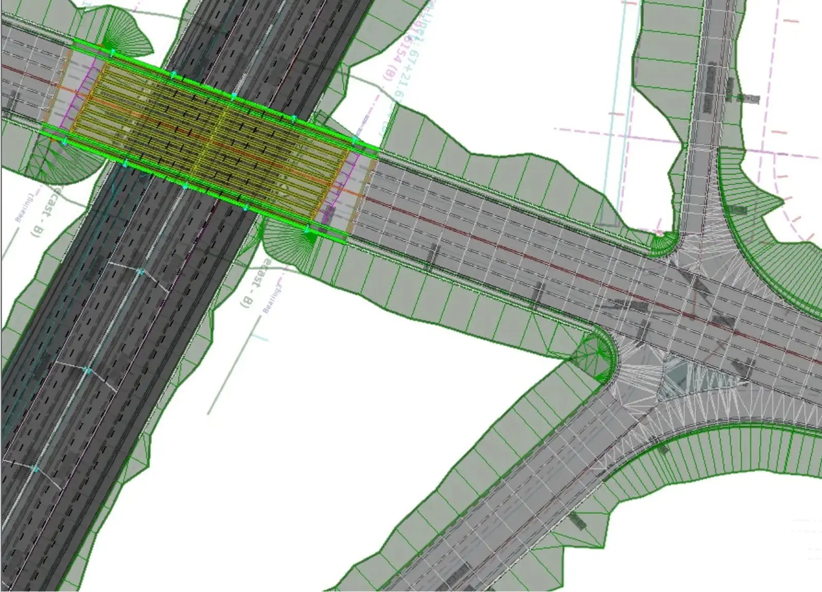 OpenRoads Designer plan of a highway overpass and intersection